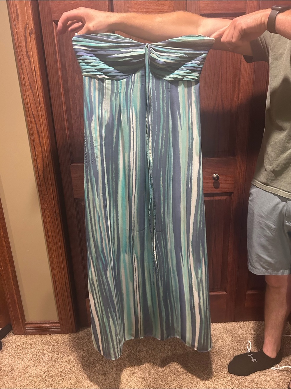 LC Lauren Conrad White and Light Blue Strapless Dress